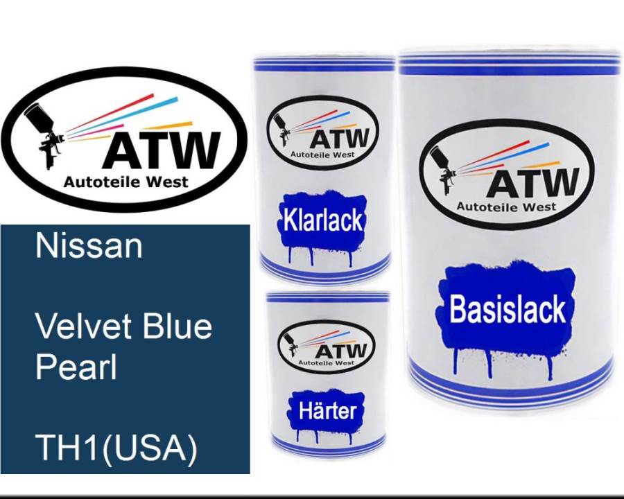 Nissan, Velvet Blue Pearl, TH1(USA): 500ml Lackdose + 500ml Klarlack + 250ml Härter - Set, von ATW Autoteile West.